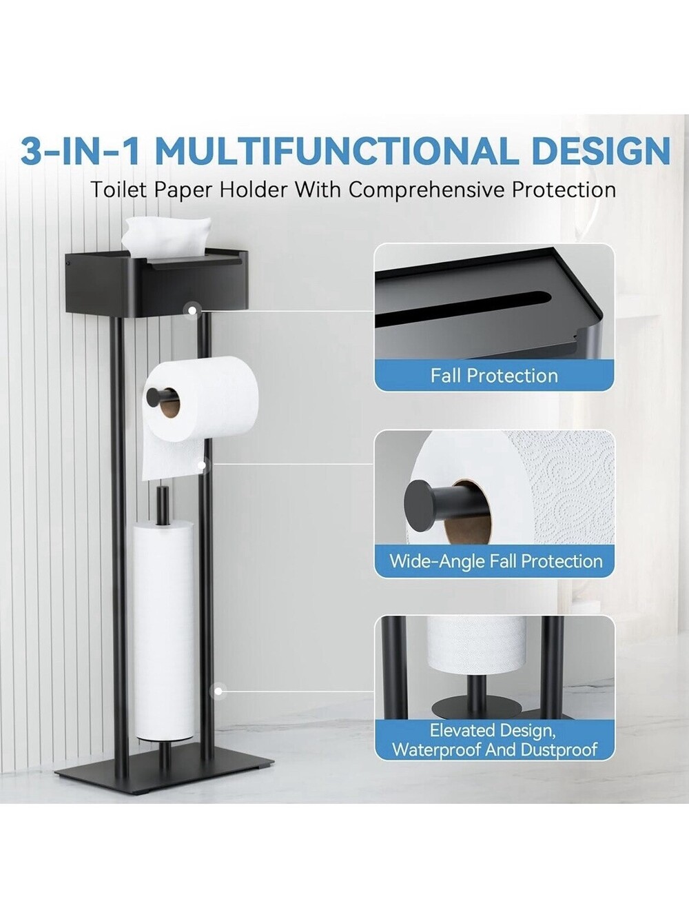 Stainless Steel TP Stand with Top Storage Shelf, Free Standing Heavy Duty